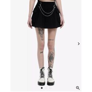 Hot Topic Skirt Black Mini A Line Pleated Chain Goth Whimsy Coquette Size Small